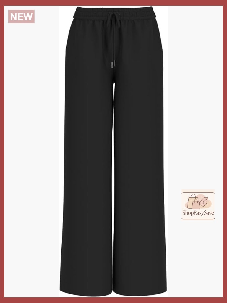 Wide Leg Jogger Relaxed Fit High Rise Pull On Lightweight Polyester Casual Pant